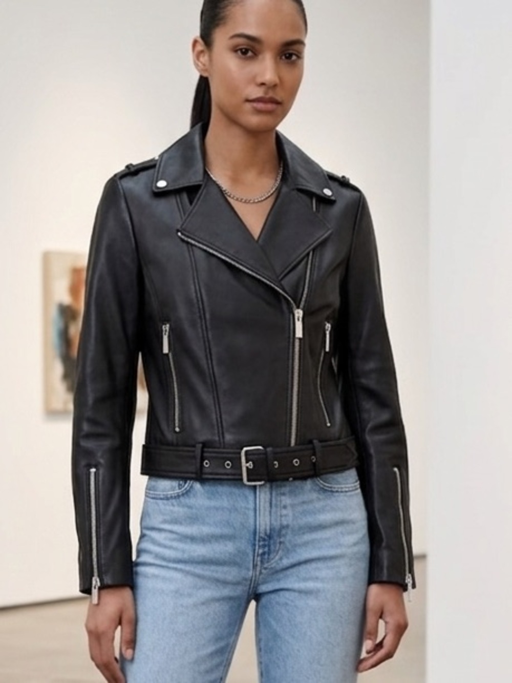NWT Michael Kors Leather Belted Moto Jacket